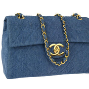 Chanel * 1989-1991 Blue Denim Maxi Classic Flap Shoulder Bag