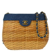 Chanel * 1997-1999 Blue Denim Rattan Basket Chain Shoulder Bag