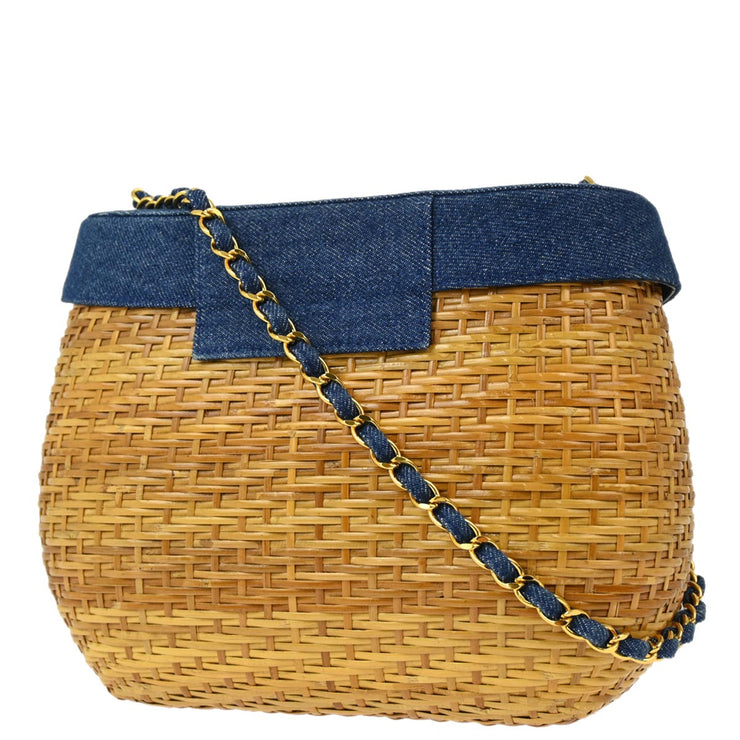 Chanel * 1997-1999 Blue Denim Rattan Basket Chain Shoulder Bag