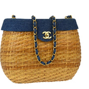 Chanel * 1997-1999 Blue Denim Rattan Basket Chain Shoulder Bag