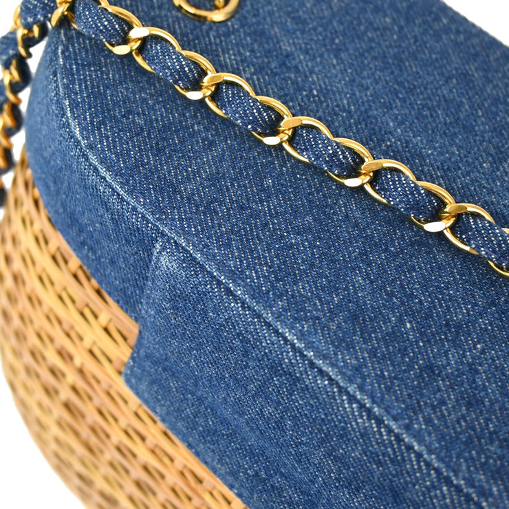 Chanel * 1997-1999 Blue Denim Rattan Basket Chain Shoulder Bag