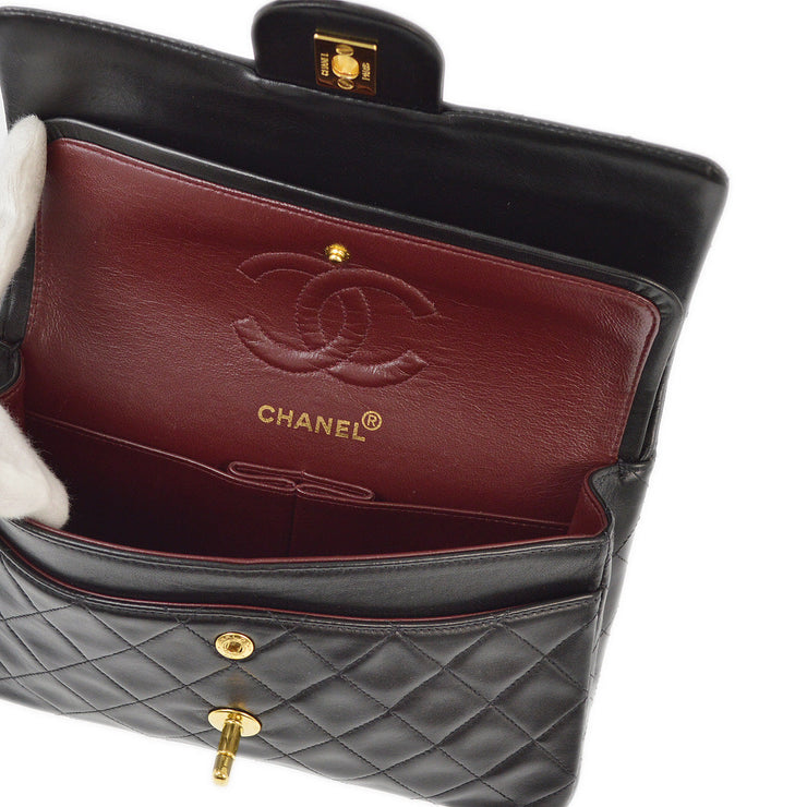 Chanel 1997-1999 Black Lambskin Small Classic Double Flap Shoulder Bag