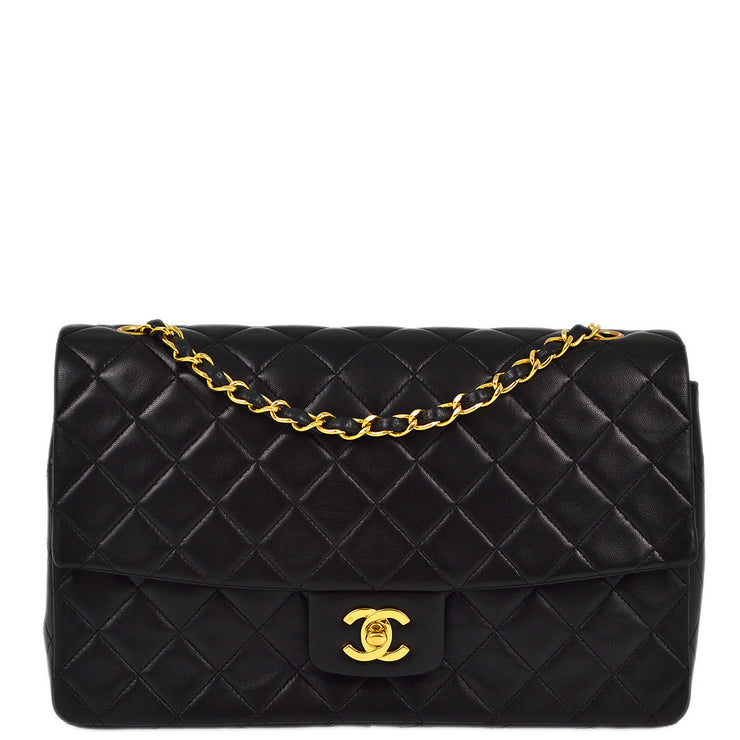 Chanel 2008-2009 Black Lambskin Classic Single Flap Double Chain Shoulder Bag