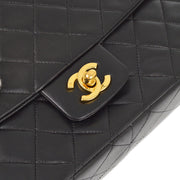 Chanel 2008-2009 Black Lambskin Classic Single Flap Double Chain Shoulder Bag