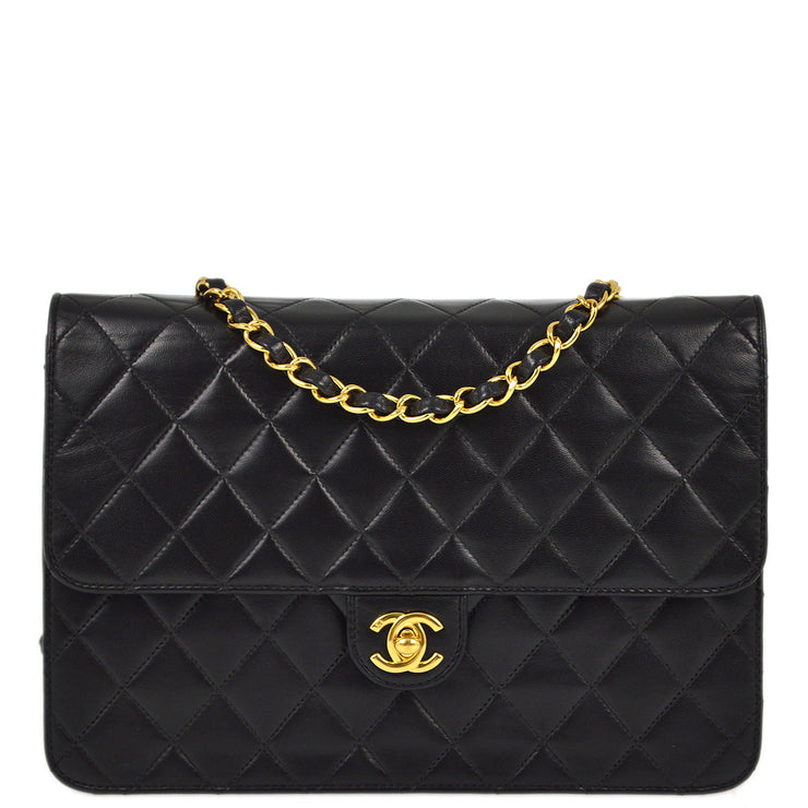 Chanel 2005-2006 Black Lambskin Turnlock Medium Half Flap Shoulder Bag