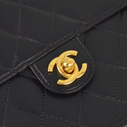 Chanel 2005-2006 Black Lambskin Turnlock Medium Half Flap Shoulder Bag