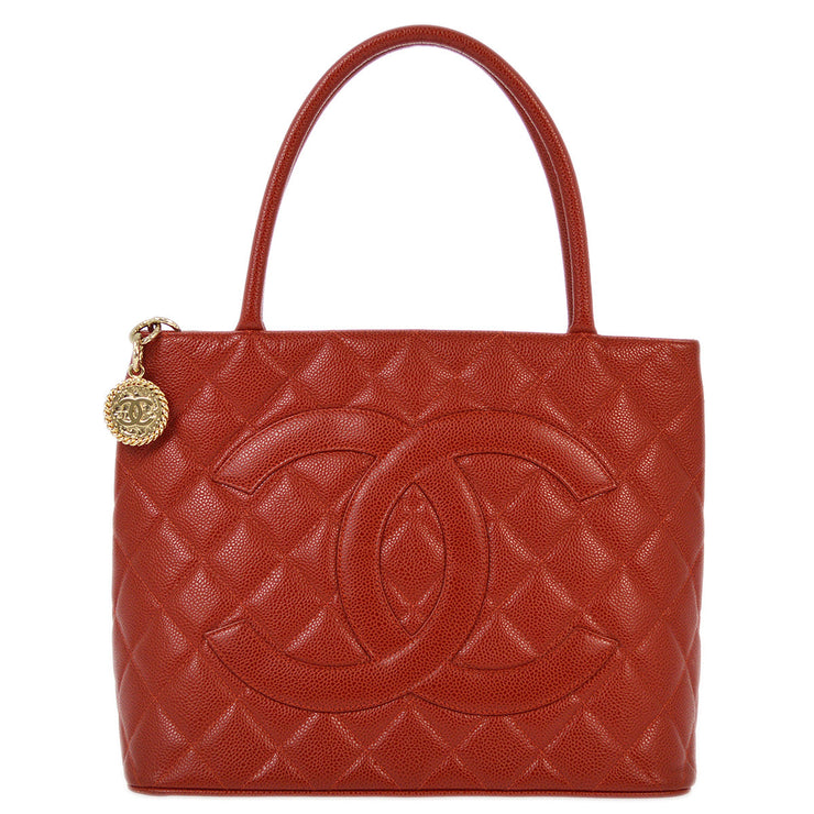 Chanel 2001–2003 Red Caviar Medallion Tote Handbag