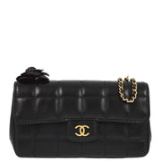 Chanel 2008-2009 Black Lambskin Choco Bar Camellia Shoulder Bag