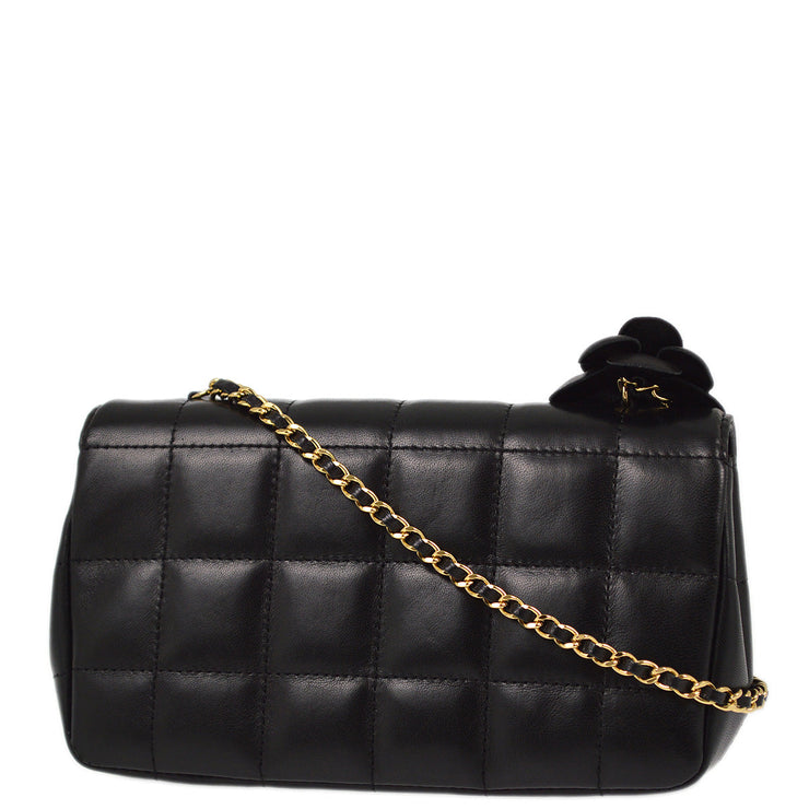 Chanel 2008-2009 Black Lambskin Choco Bar Camellia Shoulder Bag