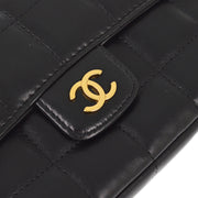 Chanel 2008-2009 Black Lambskin Choco Bar Camellia Shoulder Bag