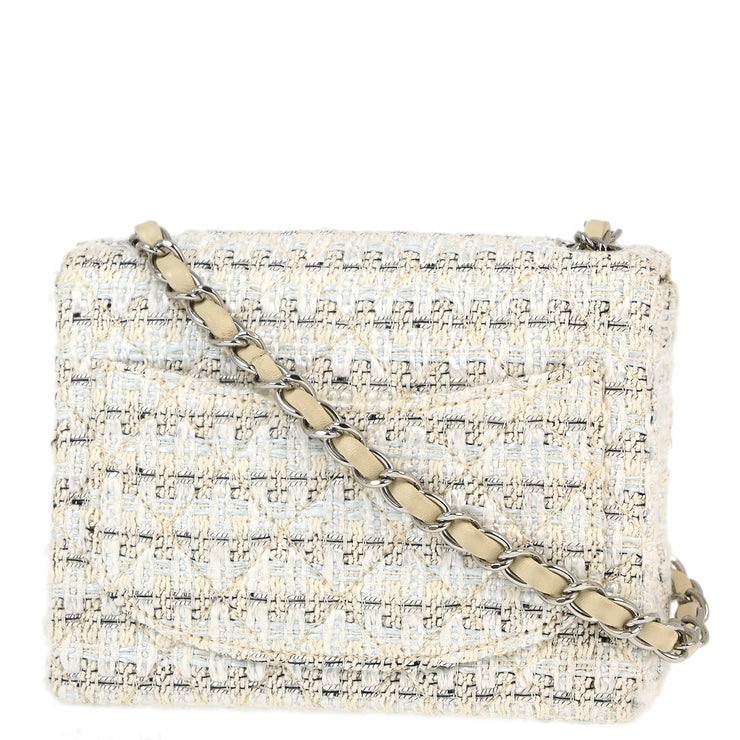 Chanel 2004-2005 White Tweed Mini Classic Square Flap Shoulder Bag 17