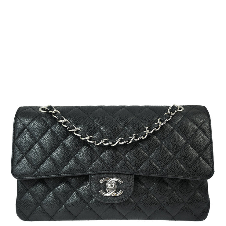 Chanel 2009-2010 Black Caviar Medium Classic Double Flap Shoulder Bag