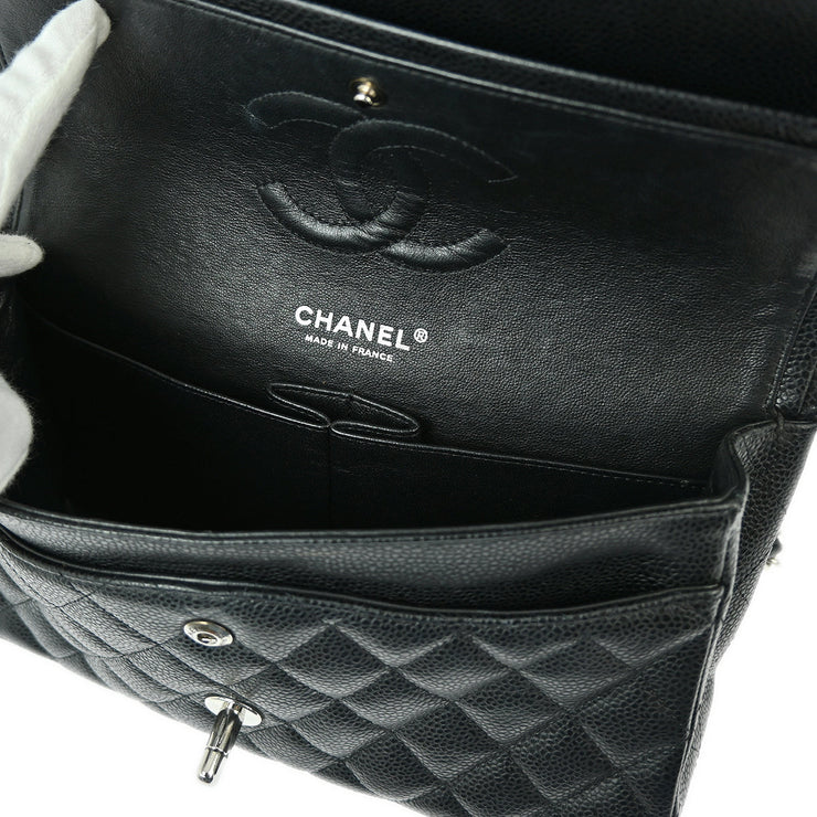 Chanel 2009-2010 Black Caviar Medium Classic Double Flap Shoulder Bag