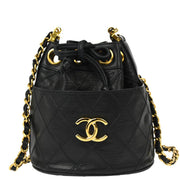 Chanel 1986-1988 Black Lambskin Bicolore Bucket Shoulder Bag