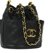 Chanel 1986-1988 Black Lambskin Bicolore Bucket Shoulder Bag