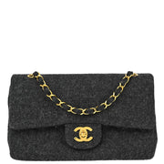 Chanel 1989-1991 Gray Felt Small Classic Double Flap Shoulder Bag