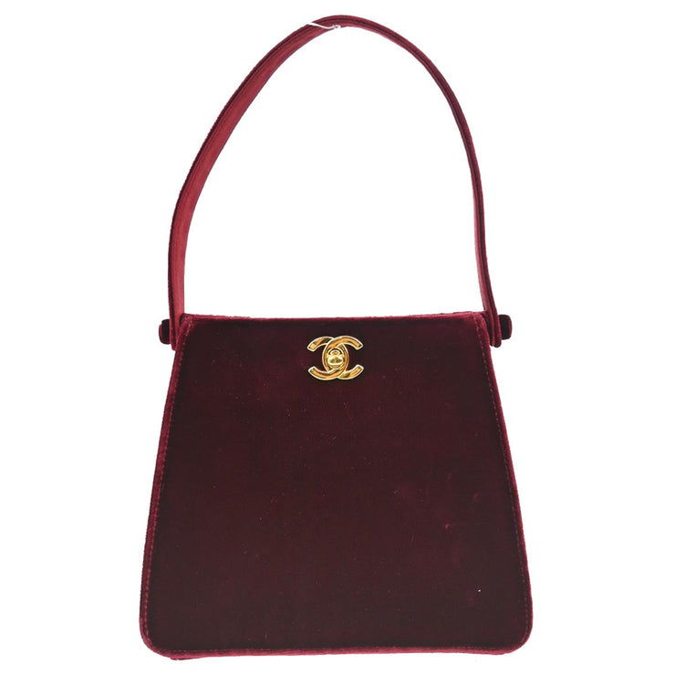 Chanel 1997-1999 Bordeaux Velvet Double Sided Turnlock Handbag