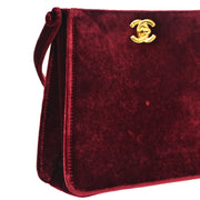 Chanel 1997-1999 Bordeaux Velvet Double Sided Turnlock Handbag