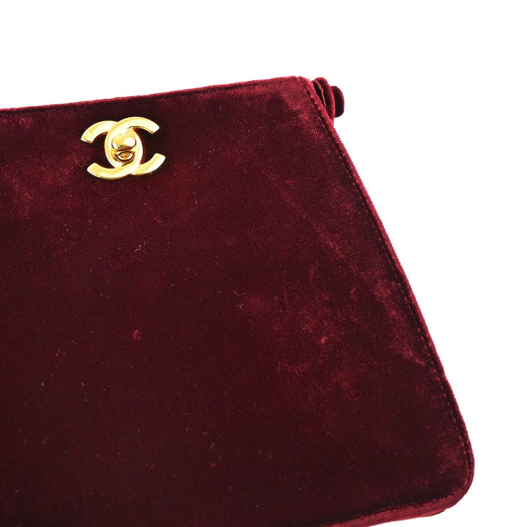 Chanel 1997-1999 Bordeaux Velvet Double Sided Turnlock Handbag