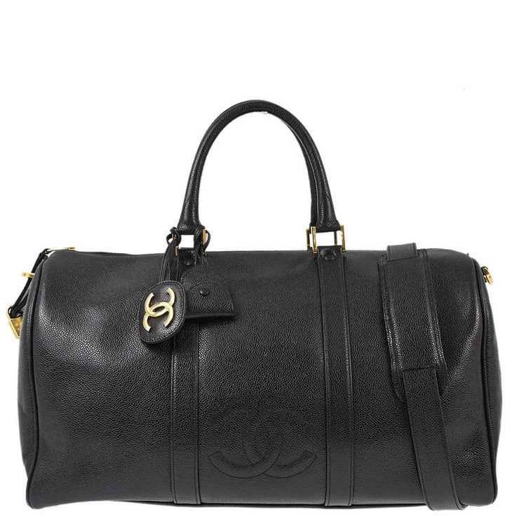 Chanel 1991-1994 Black Caviar 2way Duffle Shoulder Handbag