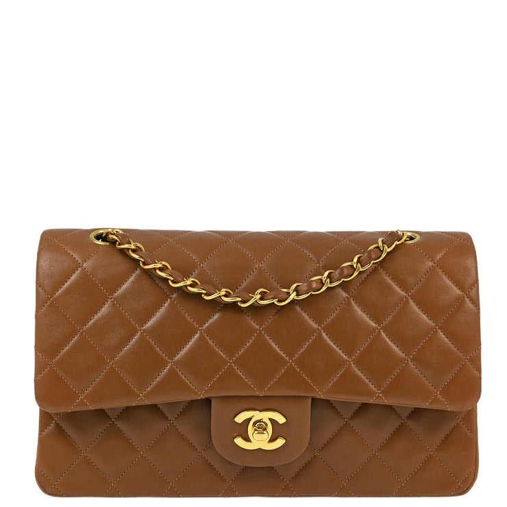 Chanel 1996-1997 Brown Lambskin Medium Classic Double Flap Shoulder Bag