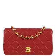 Chanel 1989-1991 Red Lambskin Turnlock Mini Full Flap Shoulder Bag