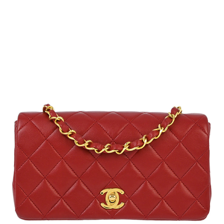 Chanel 1989-1991 Red Lambskin Turnlock Mini Full Flap Shoulder Bag