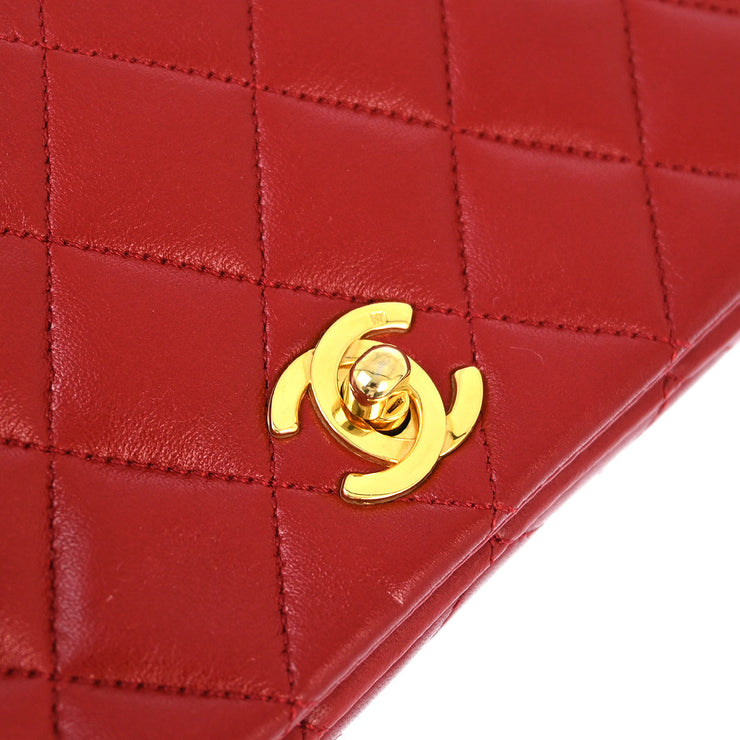 Chanel 1989-1991 Red Lambskin Turnlock Mini Full Flap Shoulder Bag