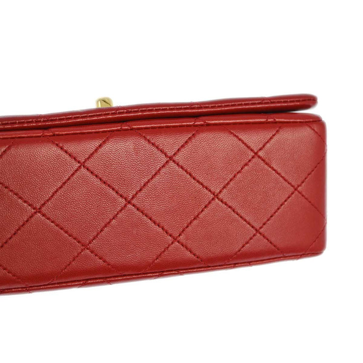 Chanel 1989-1991 Red Lambskin Turnlock Mini Full Flap Shoulder Bag