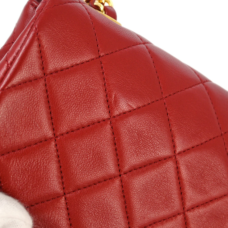 Chanel 1989-1991 Red Lambskin Turnlock Mini Full Flap Shoulder Bag