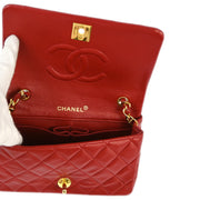 Chanel 1989-1991 Red Lambskin Turnlock Mini Full Flap Shoulder Bag