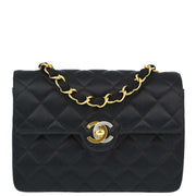 Chanel 1996-1997 Black Satin Paris Single Flap Shoulder Bag