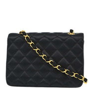 Chanel 1996-1997 Black Satin Paris Single Flap Shoulder Bag