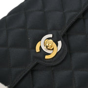 Chanel 1996-1997 Black Satin Paris Single Flap Shoulder Bag