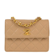 Chanel 1989-1991 Beige Lambskin Straight Flap Shoulder Bag