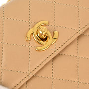 Chanel 1989-1991 Beige Lambskin Straight Flap Shoulder Bag