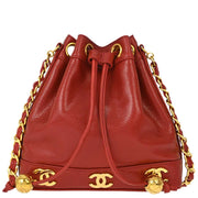 Chanel Red Caviar Triple CC Bucket Shoulder Bag