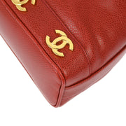 Chanel Red Caviar Triple CC Bucket Shoulder Bag