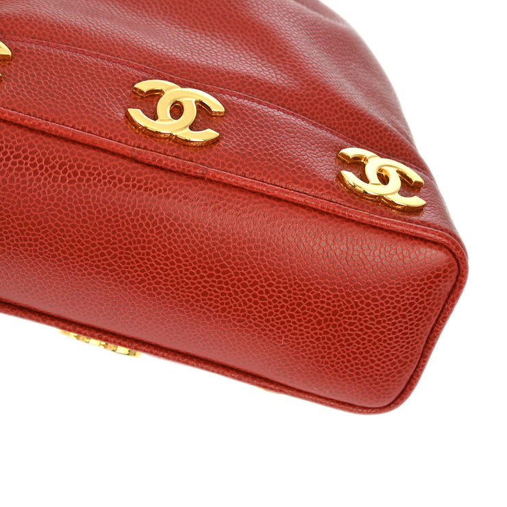 Chanel Red Caviar Triple CC Bucket Shoulder Bag