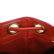 Chanel Red Caviar Triple CC Bucket Shoulder Bag