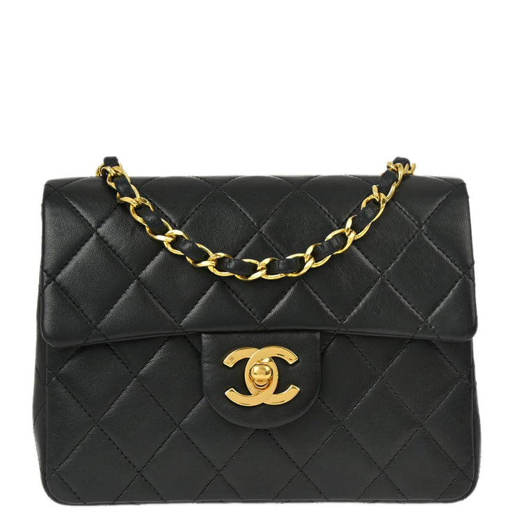 Chanel 1989-1991 Black Lambskin Mini Classic Square Flap Shoulder Bag 17