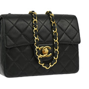 Chanel 1989-1991 Black Lambskin Mini Classic Square Flap Shoulder Bag 17