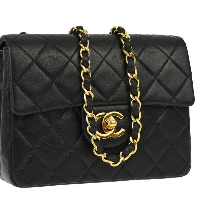 Chanel 1989-1991 Black Lambskin Mini Classic Square Flap Shoulder Bag 17