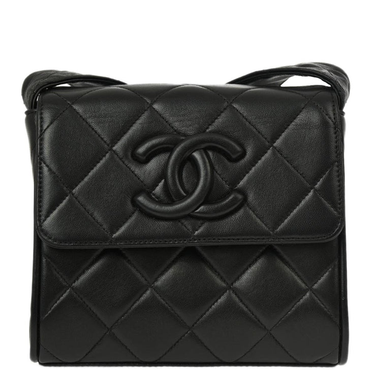 Chanel 1991-1994 Black Lambskin Straight Flap Shoulder Bag