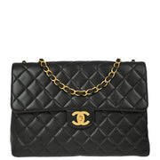 Chanel 1994-1996 Black Lambskin Jumbo Classic Flap Shoulder Bag