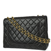 Chanel 1994-1996 Black Lambskin Jumbo Classic Flap Shoulder Bag