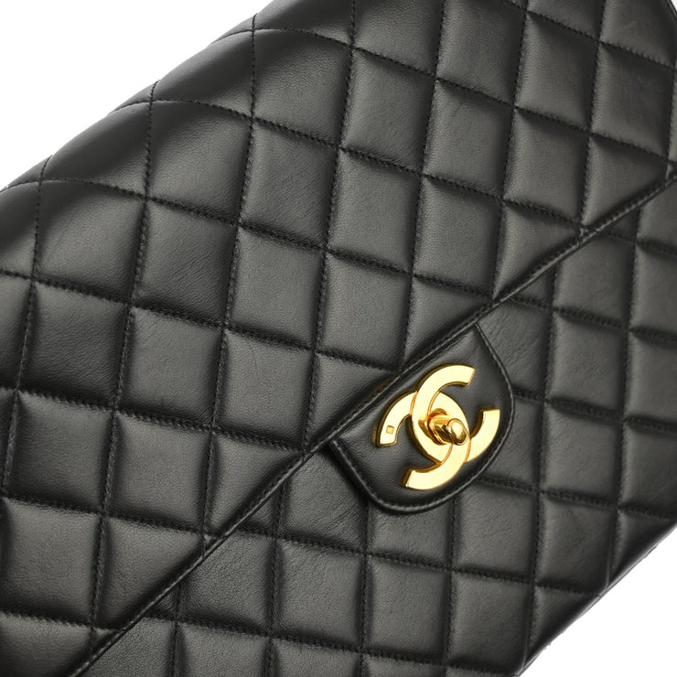 Chanel 1994-1996 Black Lambskin Jumbo Classic Flap Shoulder Bag