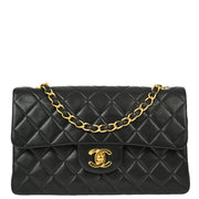 Chanel 2001-2003 Black Lambskin Small Classic Double Flap Shoulder Bag