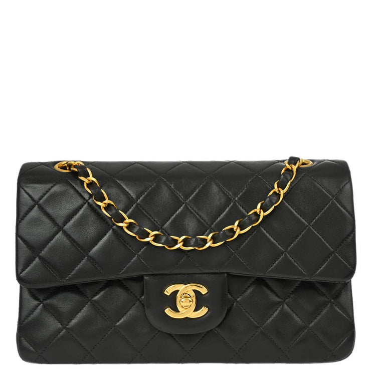 Chanel 1994-1996 Black Lambskin Small Classic Double Flap Shoulder Bag