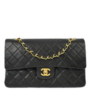 Chanel 1989-1991 Black Lambskin Medium Classic Double Flap Shoulder Bag